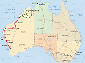 Rutekort "Perth til Darwin på fem uger"